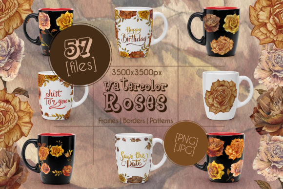 Autumn Roses PNG Watercolor Set