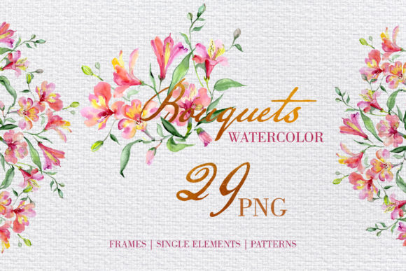 Beautiful Alstroemeria Bouquets Watercolor Png