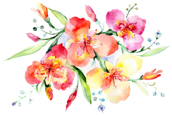 Bouquet Red Night Mystery Watercolor