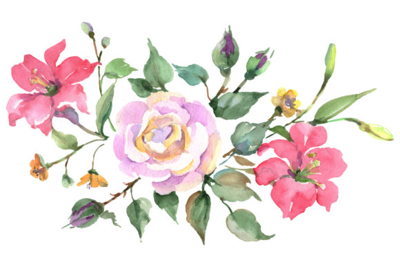 Bouquet with Pink Rose Watercolor Png & Illustrations