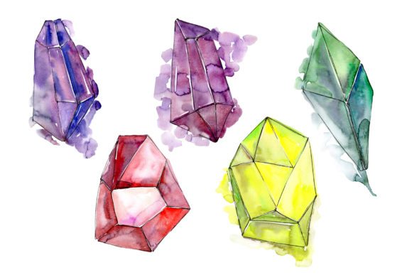 Colorful Crystals Watercolor Set for Illustrations