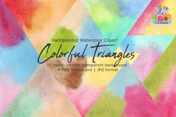 Colorful Triangles Watercolor Clipart and Illustrations