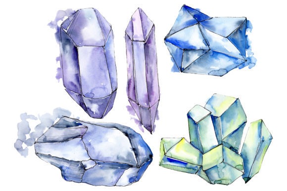 Crystals Blue Watercolor Illustrations