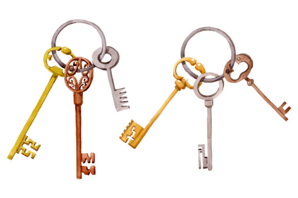 Key Old Antique Watercolor Illustrations
