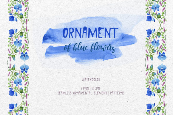 Ornament of Blue Flowers PNG Watercolor Set