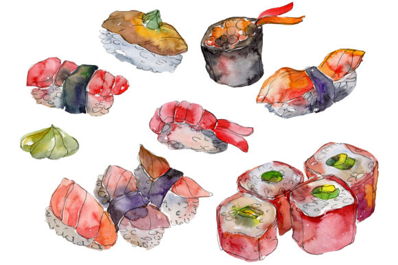 Sushi Set Felix Watercolor Illustrations