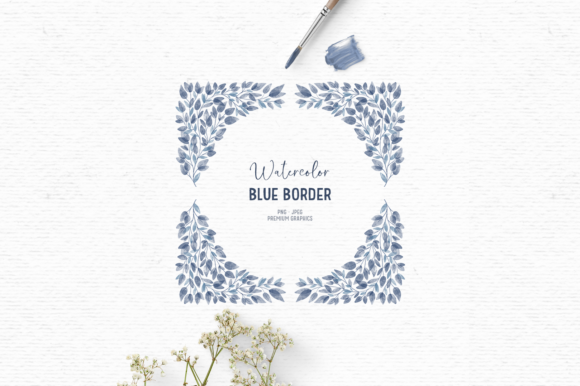Watercolor Floral Clipart in Blue for Illustrations