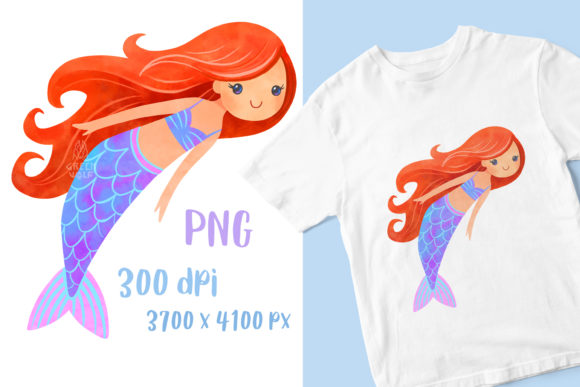 Watercolor Mermaid T-Shirt Print and Illustrations
