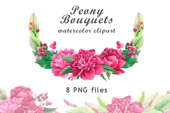 Watercolor Peony Bouquets Clipart and Illustrations