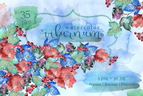 Watercolor Viburnum PNG Leaves Set Illustrations