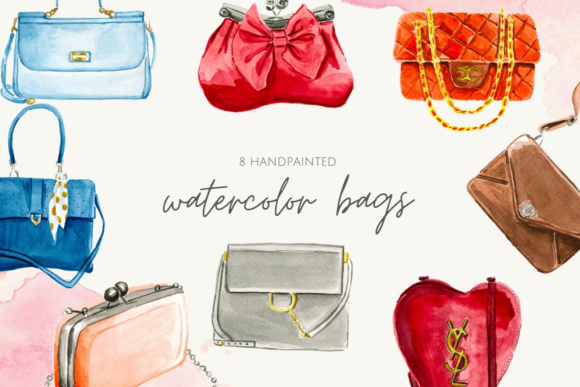 Watercolor Woman Bags, Fashion Designs Illustrations