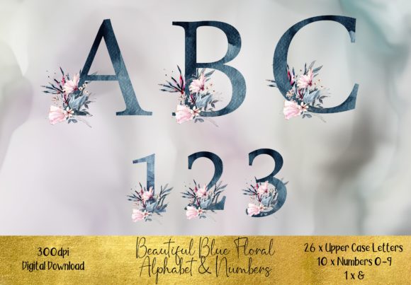 Watercolour Blue Floral Alphabet Illustrations